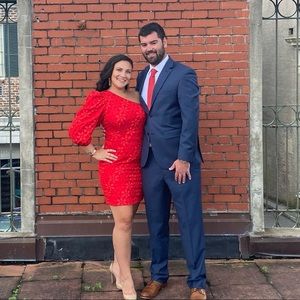 Puff sleeve red mini dress